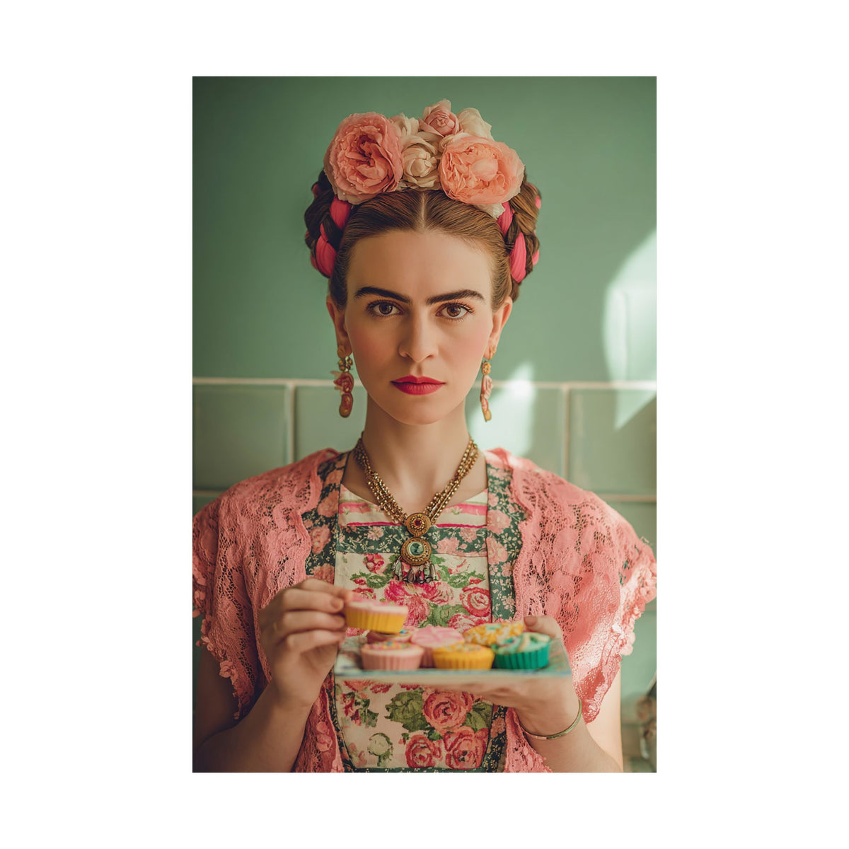 Frida’s Cupcakes | Poster Colourful Floral Kitchen & Baking Wall Art