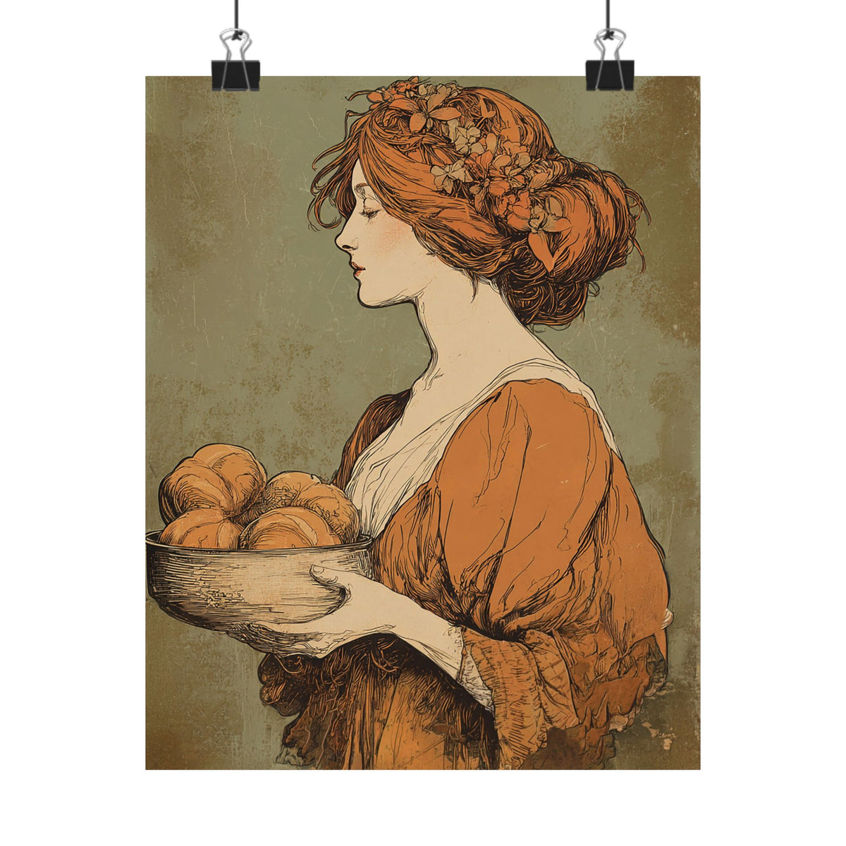 The Harvest Baker Poster  | Vintage Kitchen Wall Art & Cottagecore Print | Vintage Floral Portrait