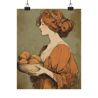 The Harvest Baker Poster  | Vintage Kitchen Wall Art & Cottagecore Print | Vintage Floral Portrait