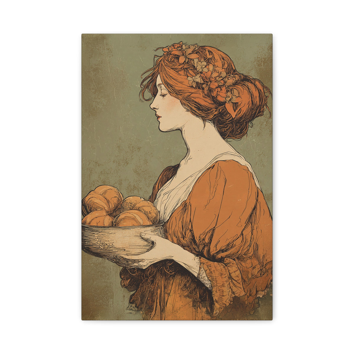The Harvest Baker Canvas | Vintage Kitchen Wall Art & Cottagecore Print | Vintage Floral Portrait