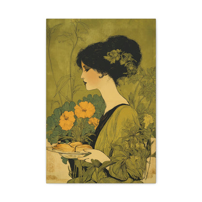 Art Nouveau Baker Canvas – Vintage Kitchen Wall Art, Baking & Bakery Decor, Floral Art Print