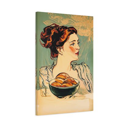 Vintage Art Nouveau Woman Canvas Print — Floral Portrait Matte Stretched Wall Art