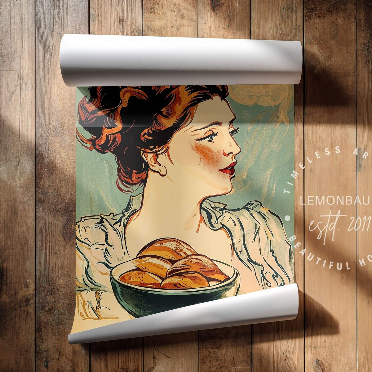The Bread Lady Poster – Vintage Art Nouveau Baking Wall Art