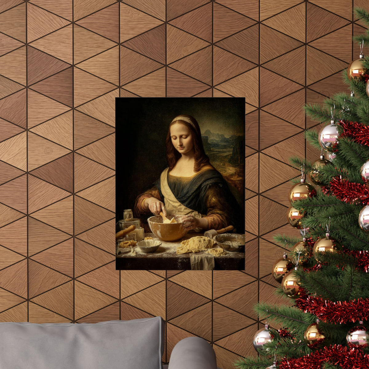 Mona Lisa Bakes Poster | Funny Renaissance Kitchen & Baking Wall Art