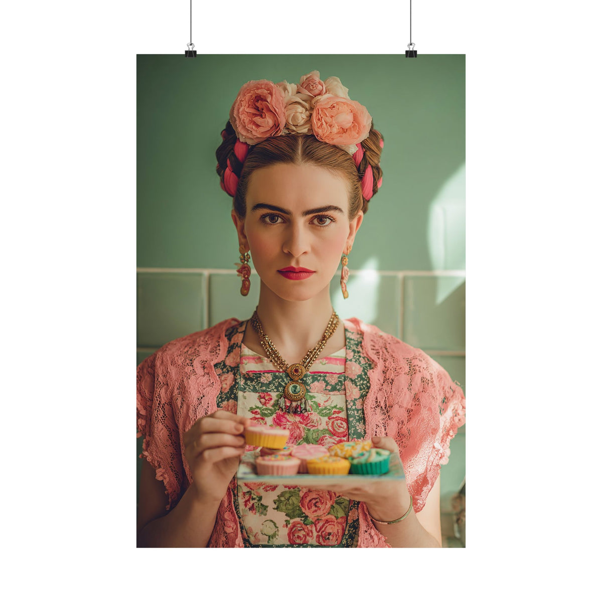 Frida’s Cupcakes | Poster Colourful Floral Kitchen & Baking Wall Art