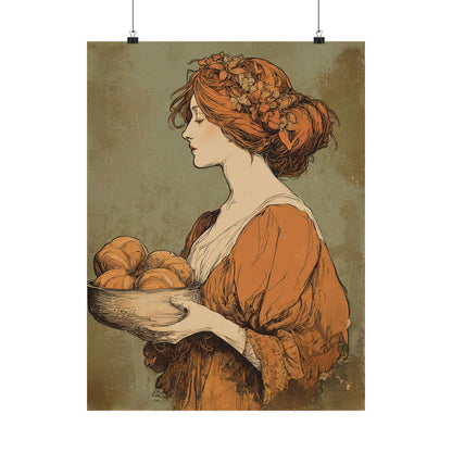 The Harvest Baker Poster  | Vintage Kitchen Wall Art & Cottagecore Print | Vintage Floral Portrait