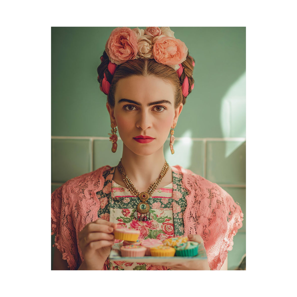 Frida’s Cupcakes | Poster Colourful Floral Kitchen & Baking Wall Art