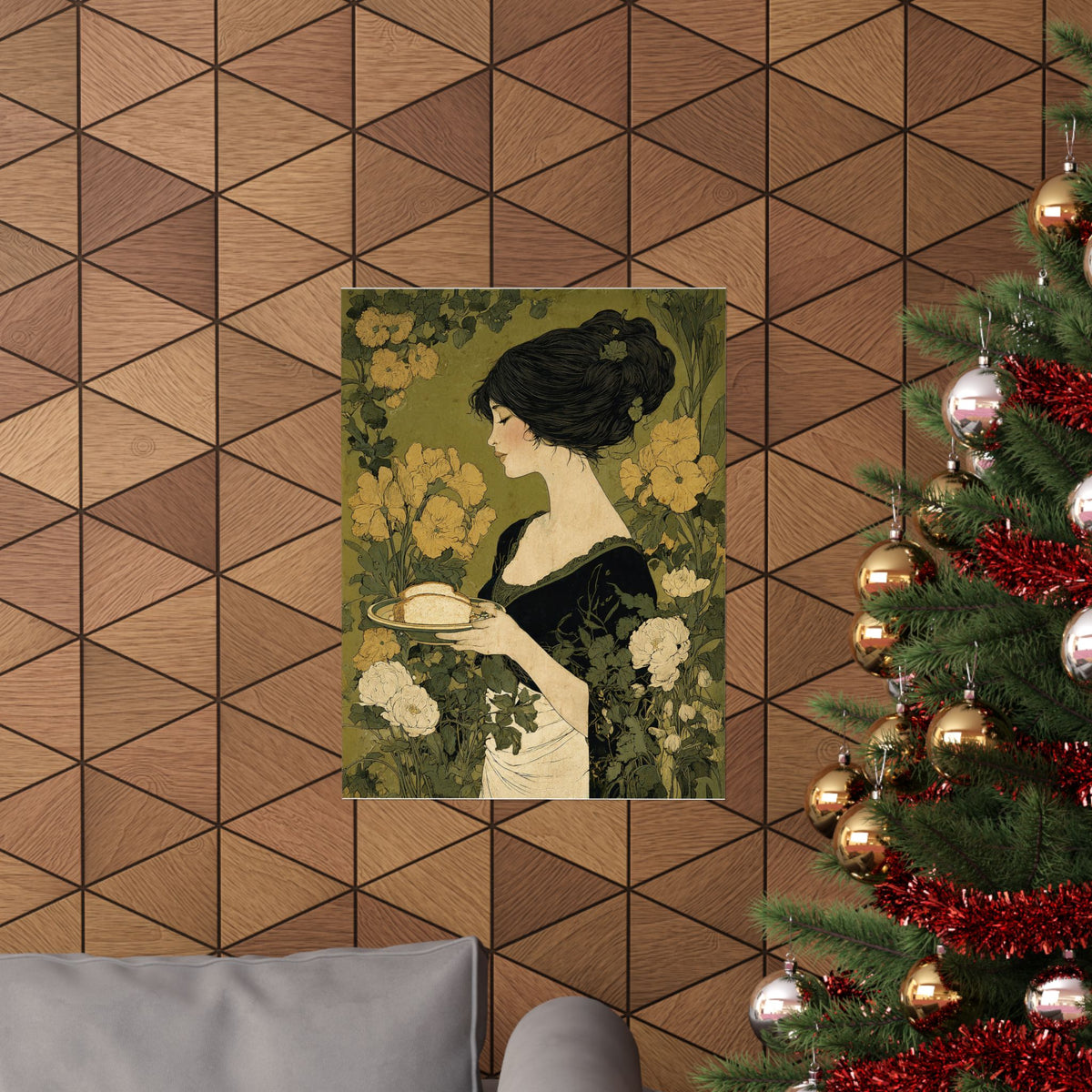 Art Nouveau Lady with Marigolds Matte Vertical Poster | Vintage Floral Portrait