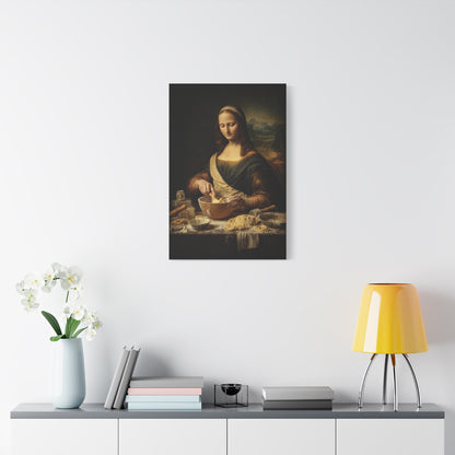Mona Lisa Bakes Canvas | Funny Renaissance Kitchen & Baking Wall Art