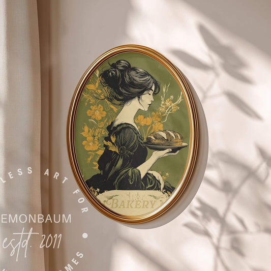 Golden Bread Baking Glamour Wall Art | Art Nouveau Kitchen Poster | Lemonbaum