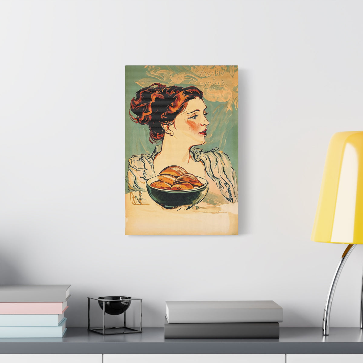 Vintage Art Nouveau Woman Canvas Print — Floral Portrait Matte Stretched Wall Art