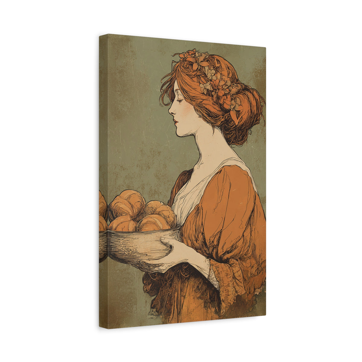 The Harvest Baker Canvas | Vintage Kitchen Wall Art & Cottagecore Print | Vintage Floral Portrait