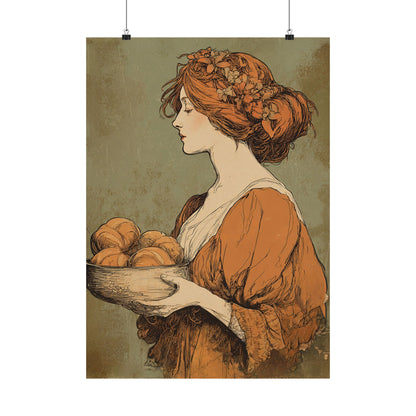 The Harvest Baker Poster  | Vintage Kitchen Wall Art & Cottagecore Print | Vintage Floral Portrait
