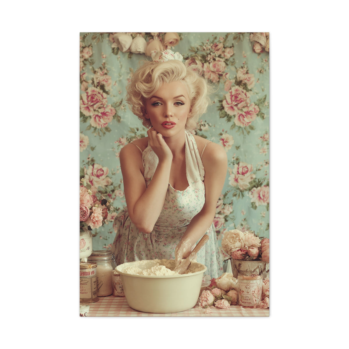 Flour & Roses Canvas | Romantic Vintage Kitchen & Baking Wall Art