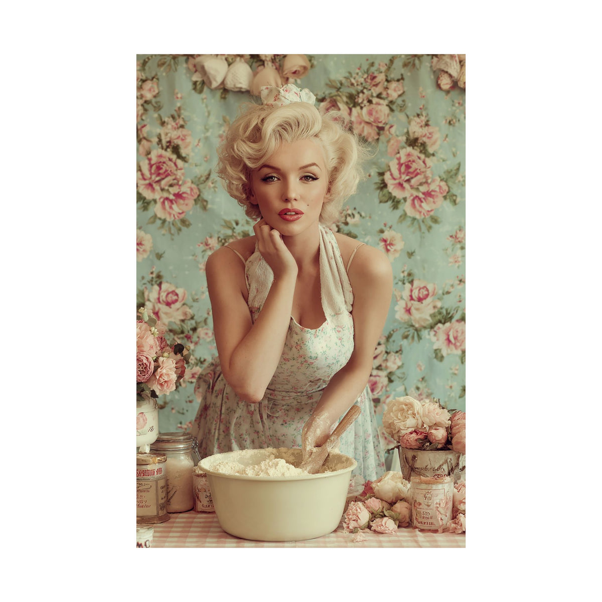 Flour & Roses Poster | Romantic Vintage Kitchen & Baking Wall Art