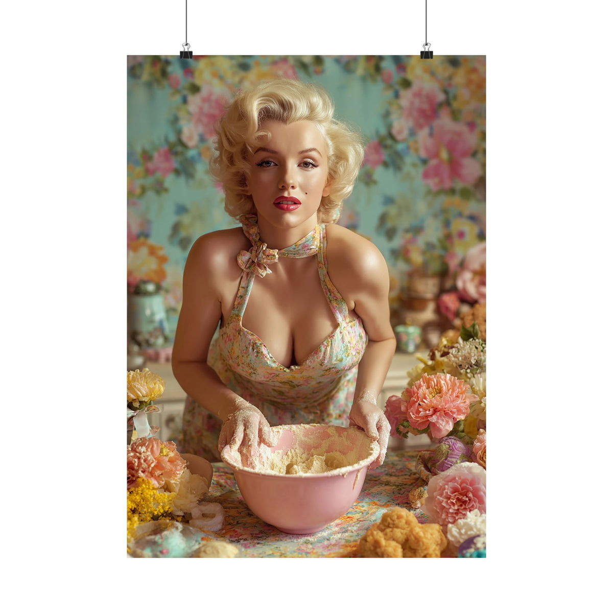 Flour & Roses Poster | Romantic Vintage Kitchen & Baking Wall Art