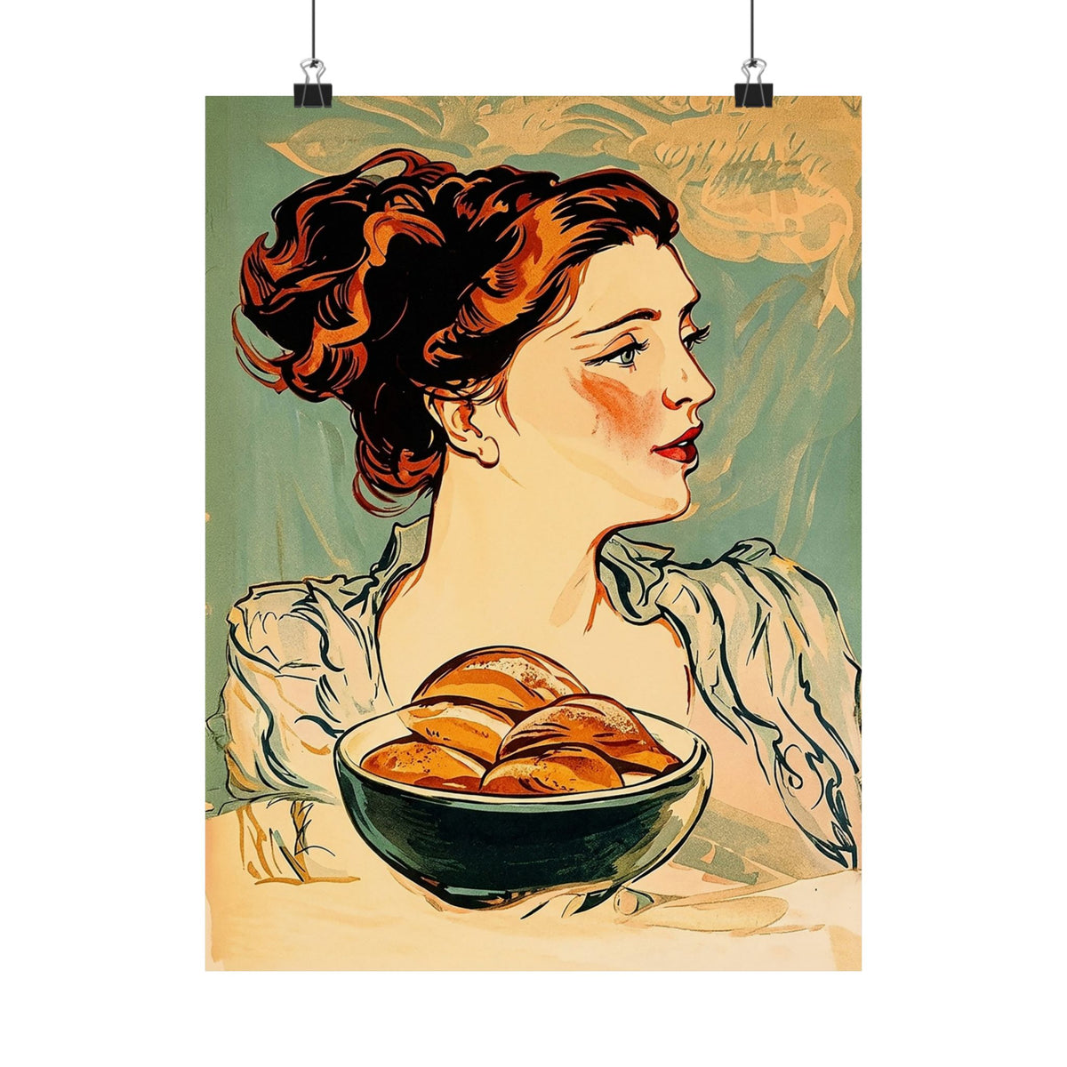 Copy of Modern Art Lady with Marigolds Matte Vertical Poster | Vintage Floral Portrait