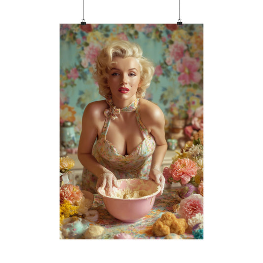 Flour & Roses Poster | Romantic Vintage Kitchen & Baking Wall Art