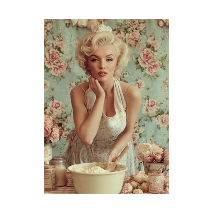Flour & Roses Poster | Romantic Vintage Kitchen & Baking Wall Art