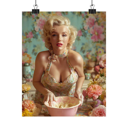 Flour & Roses Poster | Romantic Vintage Kitchen & Baking Wall Art