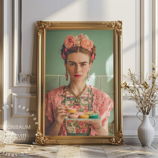 Frida’s Cupcakes | Poster Colourful Floral Kitchen & Baking Wall Art