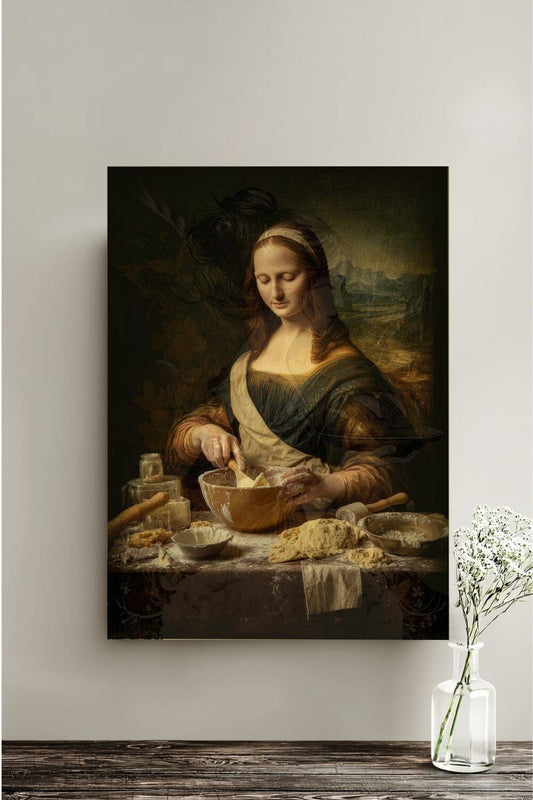 Mona Lisa Bakes Canvas | Funny Renaissance Kitchen & Baking Wall Art