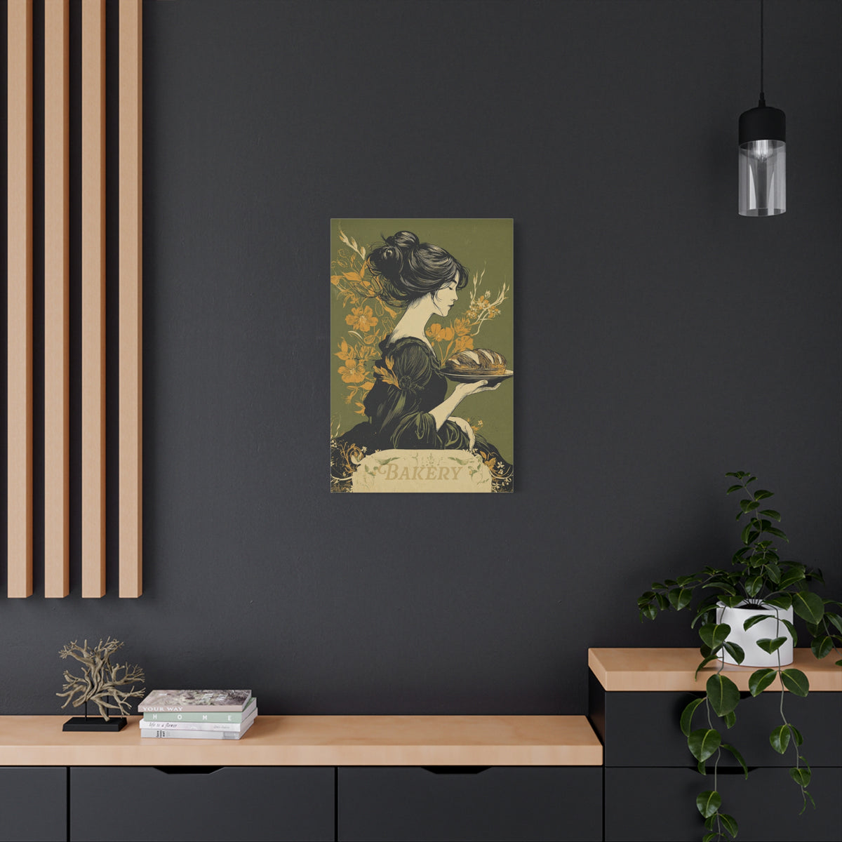 Vintage Art Nouveau Woman Canvas Print — Floral Portrait Matte Stretched Wall Art