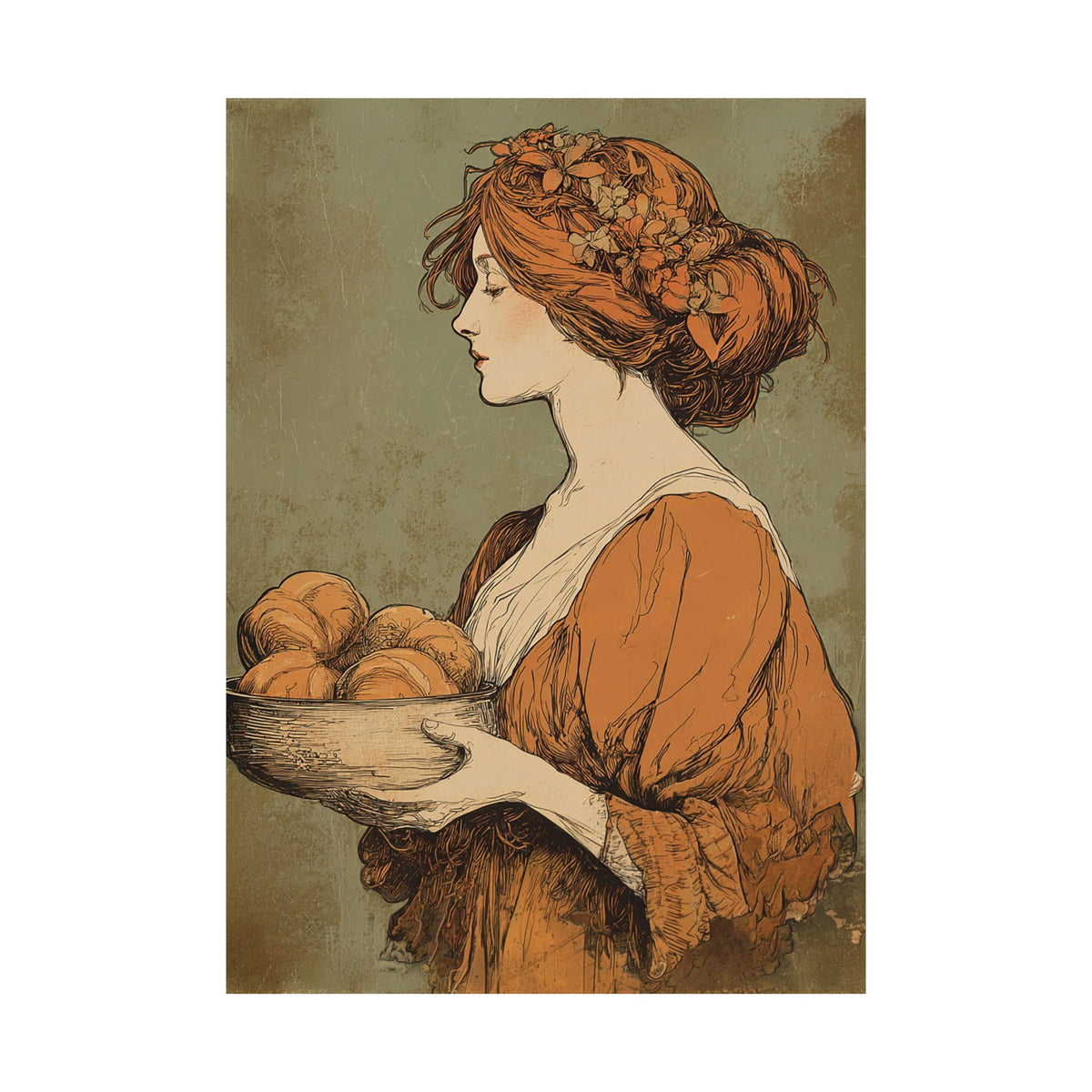 The Harvest Baker Poster  | Vintage Kitchen Wall Art & Cottagecore Print | Vintage Floral Portrait