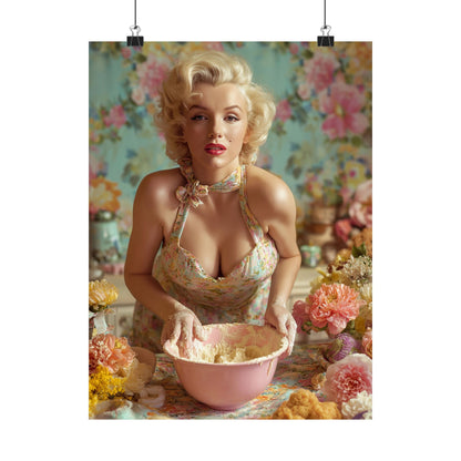 Flour & Roses Poster | Romantic Vintage Kitchen & Baking Wall Art