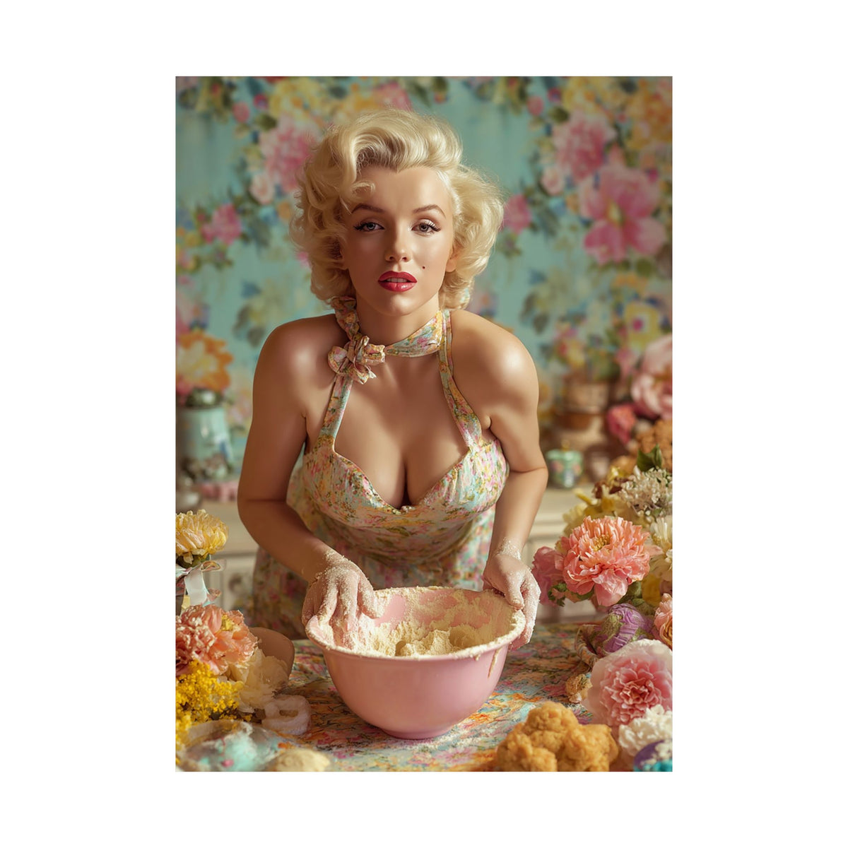 Flour & Roses Poster | Romantic Vintage Kitchen & Baking Wall Art