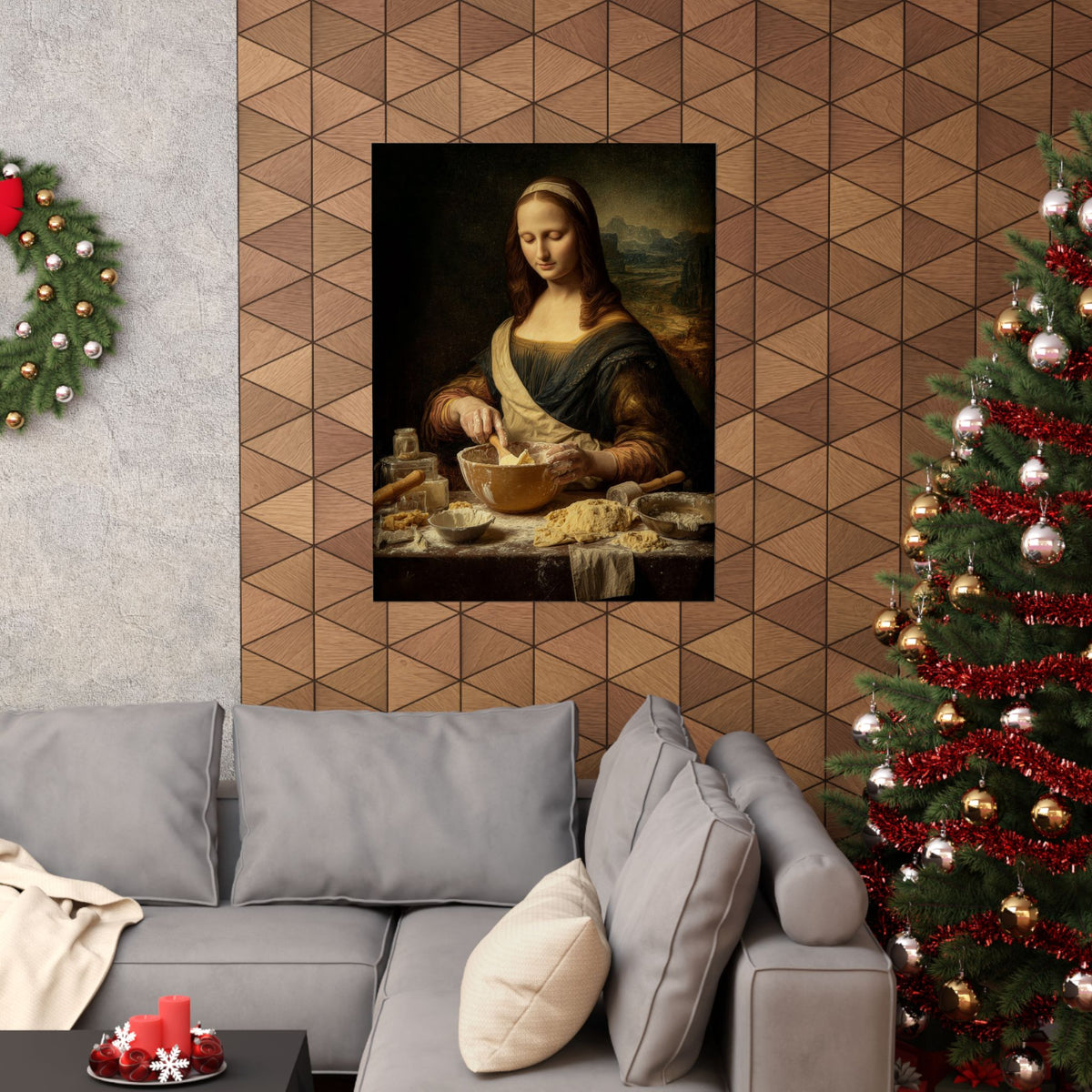 Mona Lisa Bakes Poster | Funny Renaissance Kitchen & Baking Wall Art