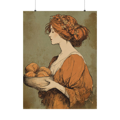 The Harvest Baker Poster  | Vintage Kitchen Wall Art & Cottagecore Print | Vintage Floral Portrait