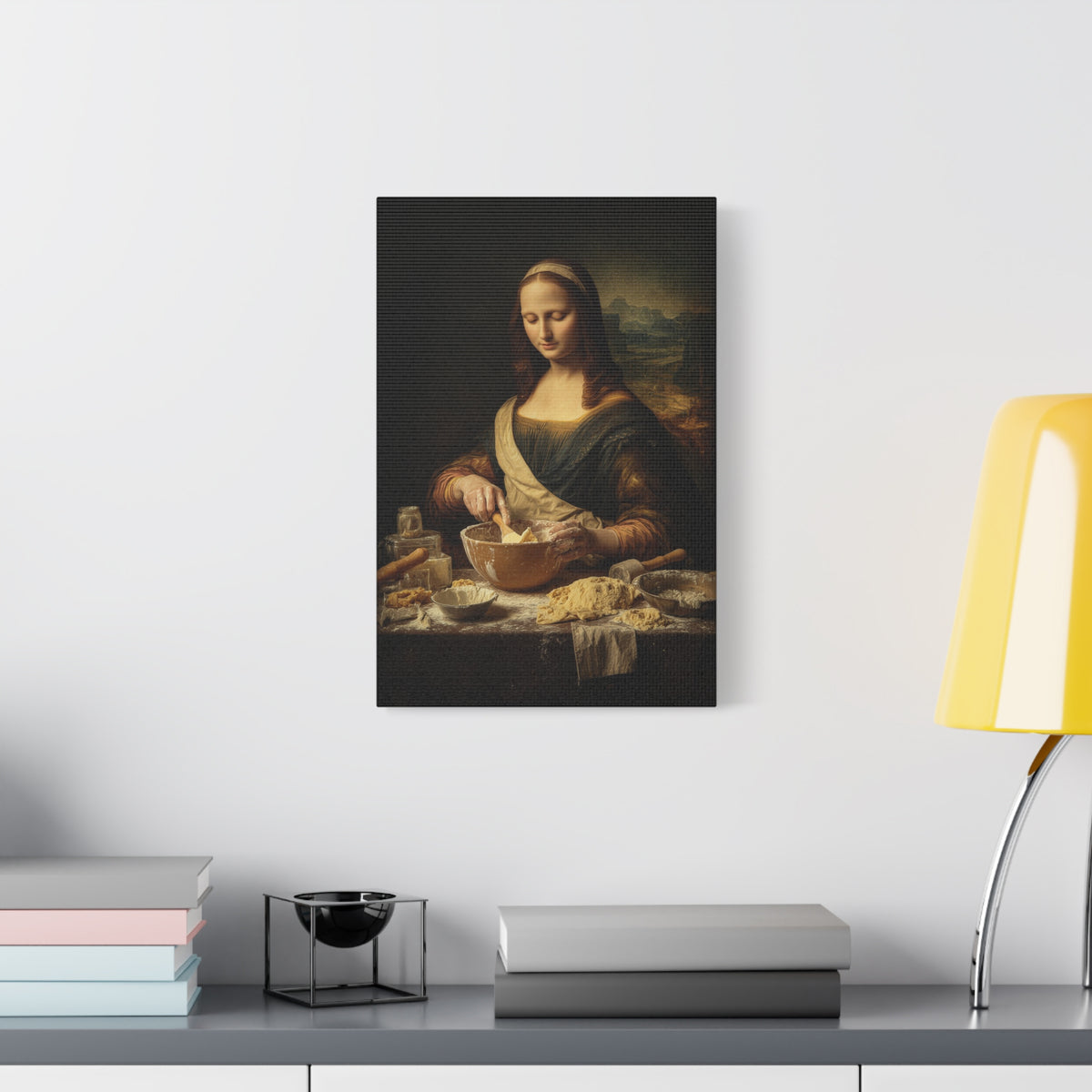 Mona Lisa Bakes Canvas | Funny Renaissance Kitchen & Baking Wall Art