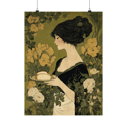 Art Nouveau Lady with Marigolds Matte Vertical Poster | Vintage Floral Portrait