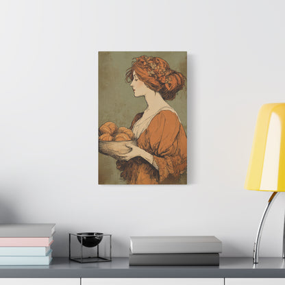 The Harvest Baker Canvas | Vintage Kitchen Wall Art & Cottagecore Print | Vintage Floral Portrait