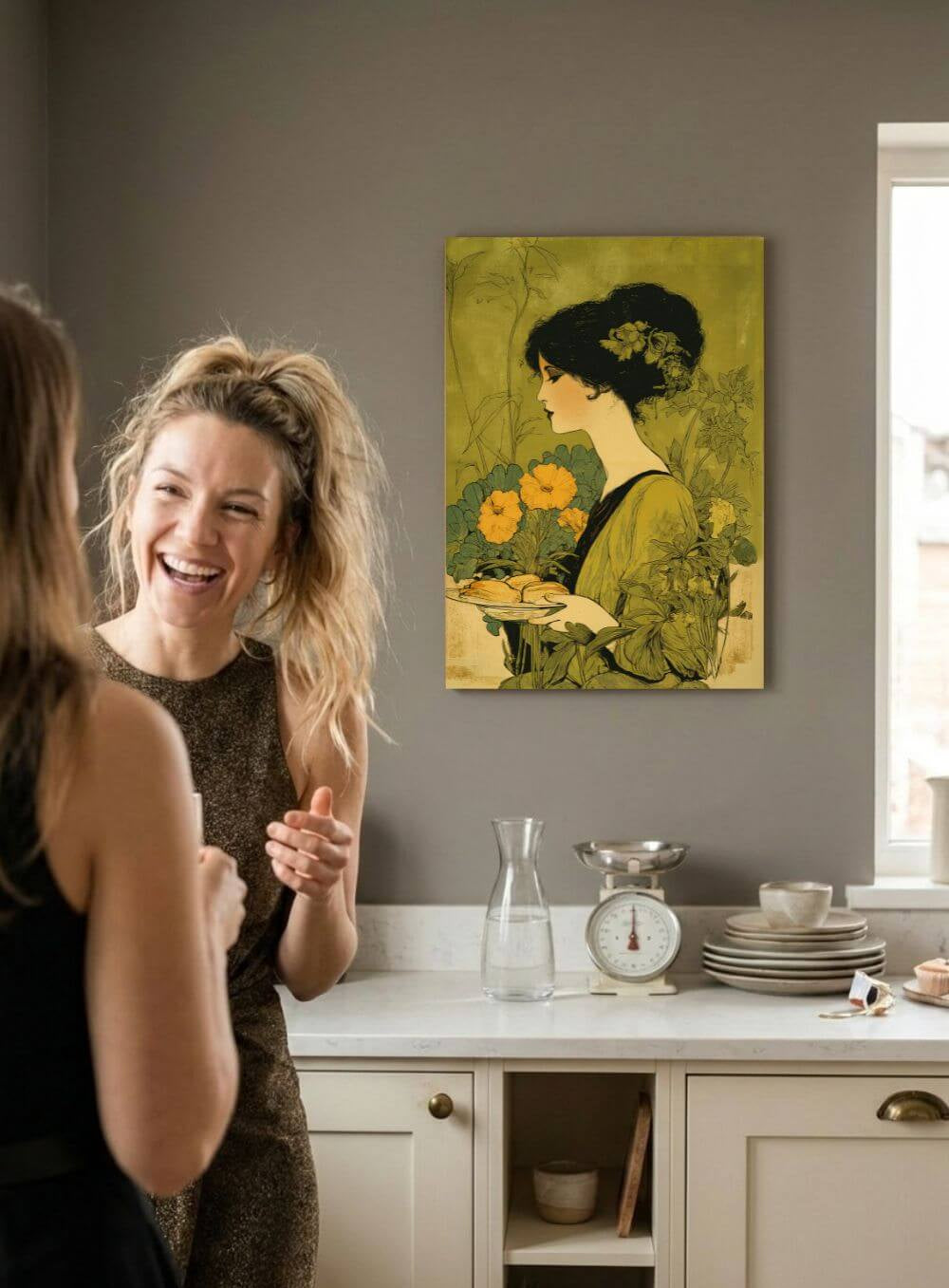 Art Nouveau Baker Canvas – Vintage Kitchen Wall Art, Baking & Bakery Decor, Floral Art Print