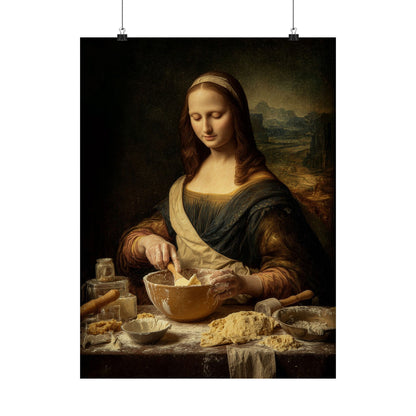 Mona Lisa Bakes Poster | Funny Renaissance Kitchen & Baking Wall Art