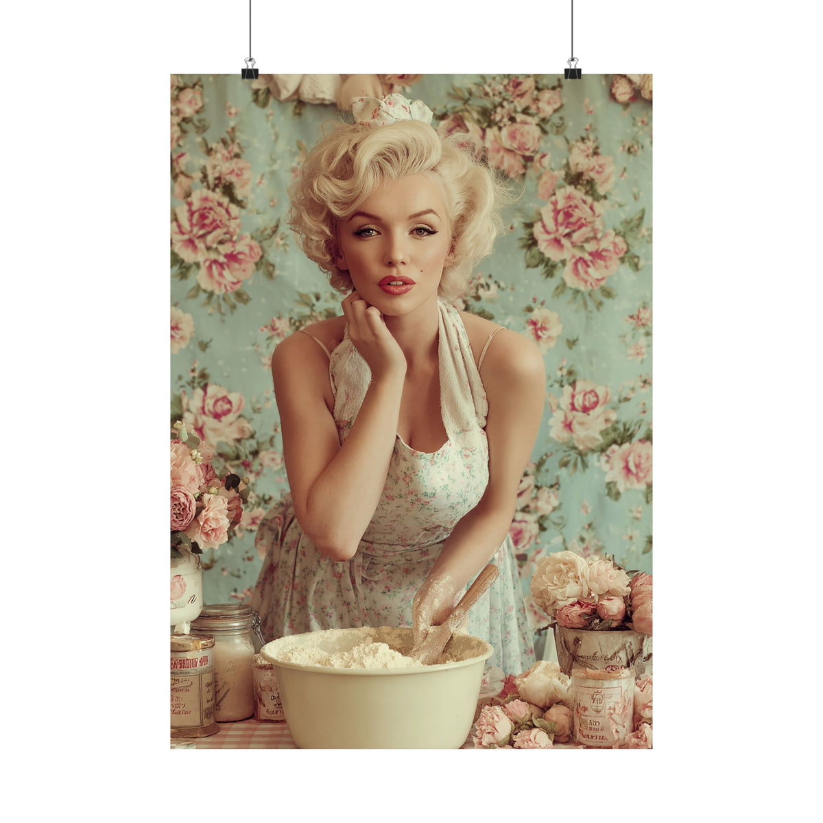 Flour & Roses Poster | Romantic Vintage Kitchen & Baking Wall Art
