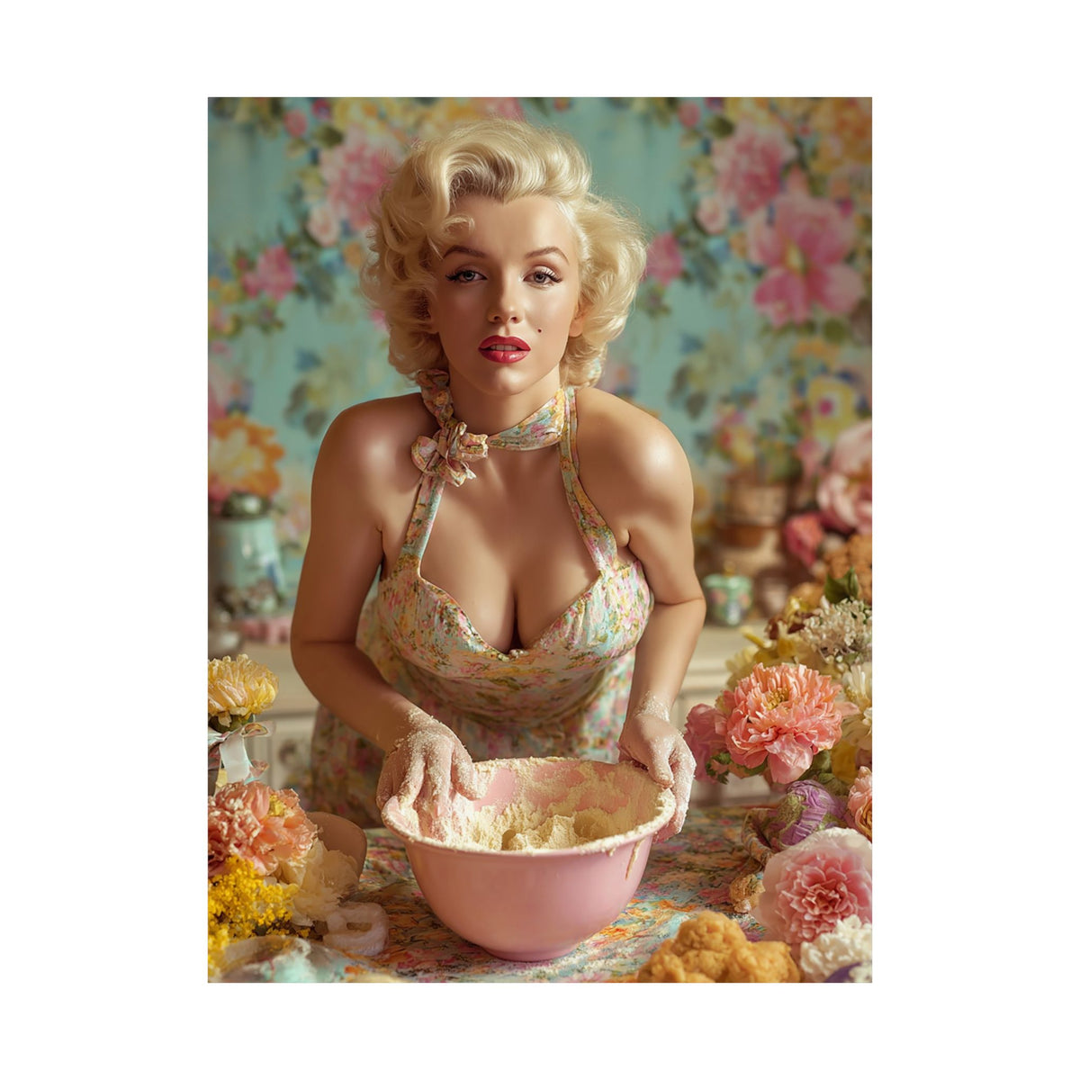 Flour & Roses Poster | Romantic Vintage Kitchen & Baking Wall Art