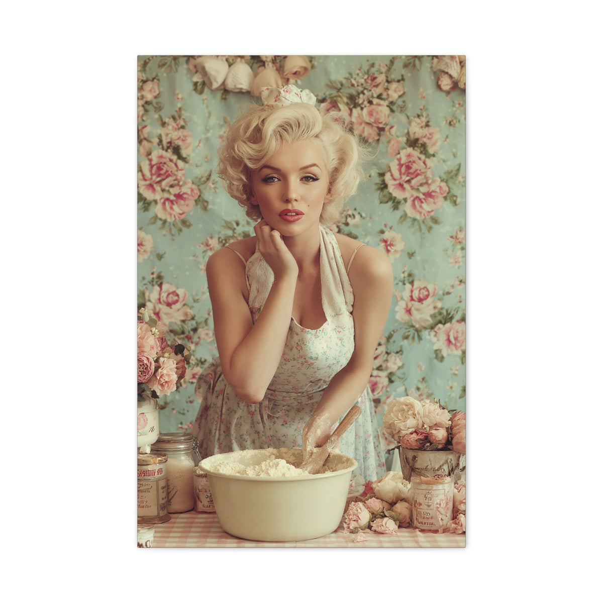 Flour & Roses Canvas | Romantic Vintage Kitchen & Baking Wall Art