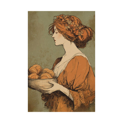 The Harvest Baker Poster  | Vintage Kitchen Wall Art & Cottagecore Print | Vintage Floral Portrait