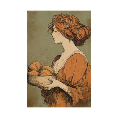 The Harvest Baker Poster  | Vintage Kitchen Wall Art & Cottagecore Print | Vintage Floral Portrait