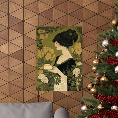 Art Nouveau Lady with Marigolds Matte Vertical Poster | Vintage Floral Portrait