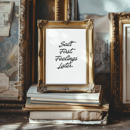 Salt First, Feelings Later. | Funny Kitchen Quote Poster