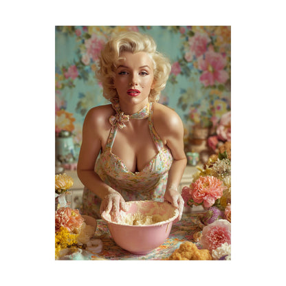 Flour & Roses Poster | Romantic Vintage Kitchen & Baking Wall Art