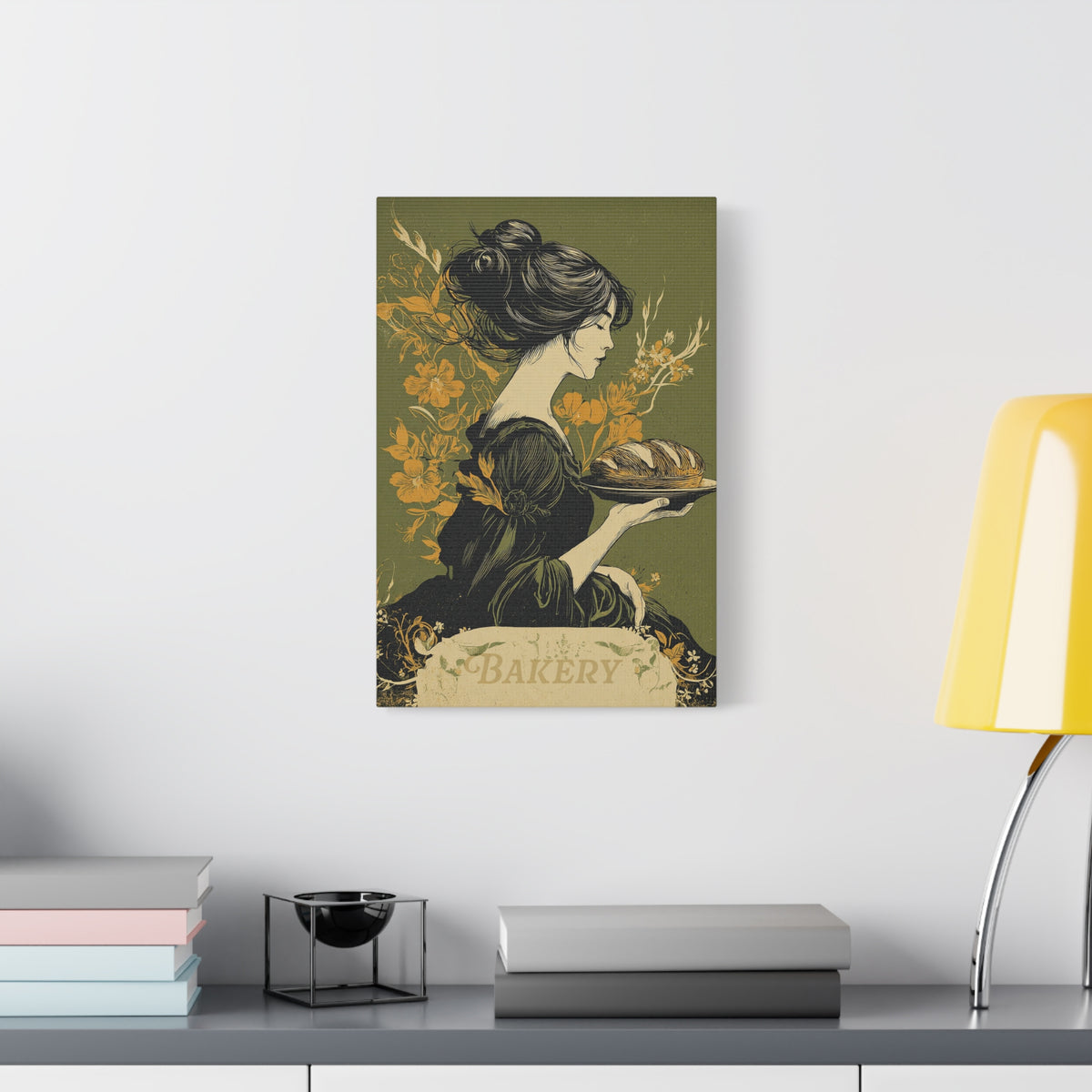 Vintage Art Nouveau Woman Canvas Print — Floral Portrait Matte Stretched Wall Art