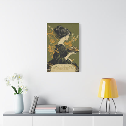 Vintage Art Nouveau Woman Canvas Print — Floral Portrait Matte Stretched Wall Art