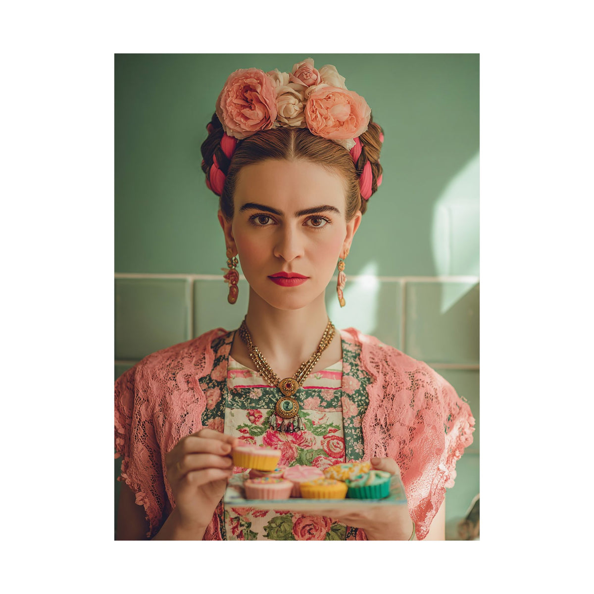 Frida’s Cupcakes | Poster Colourful Floral Kitchen & Baking Wall Art