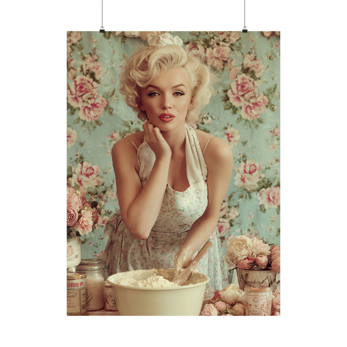 Flour & Roses Poster | Romantic Vintage Kitchen & Baking Wall Art