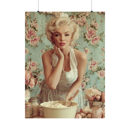 Flour & Roses Poster | Romantic Vintage Kitchen & Baking Wall Art